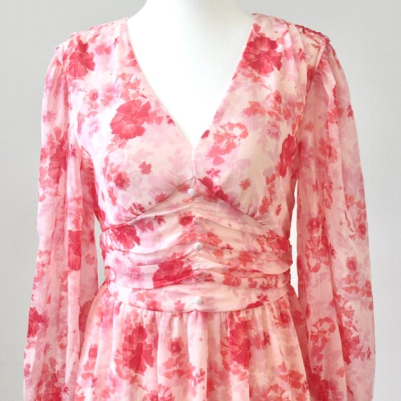 Versona Pink Rose Floral Knee-Length V-Neck Balloon Coquette Dress Extra Small - Picture 3 of 11